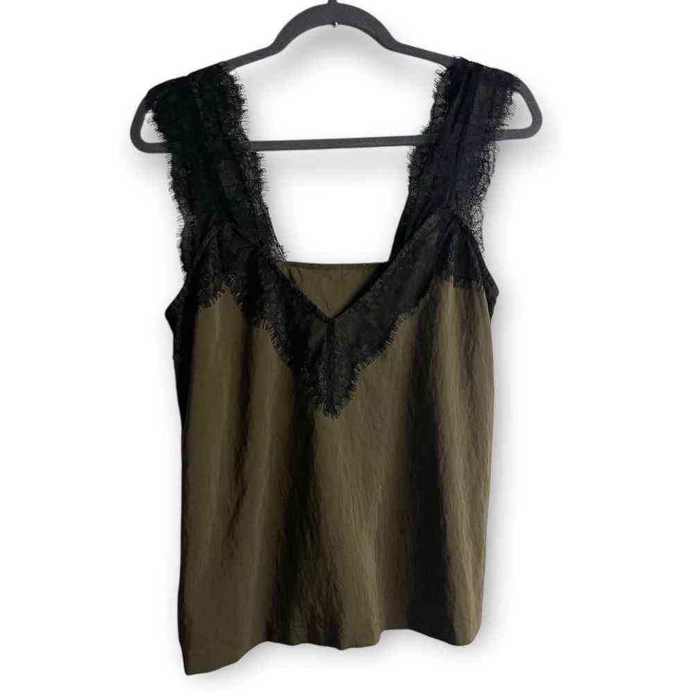 Love Stitch Olive Green Camisole with Black Lace Trim